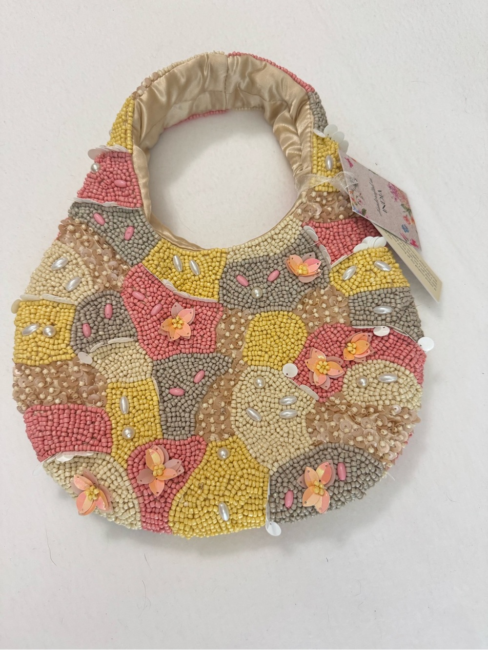 NWT Handcrafted in India Pastel Beaded Floral Hobo Bag Viral TikTok boho - Picture 1 of 7